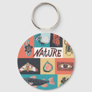 Nature Elements, Retro Style Icons. Keychain