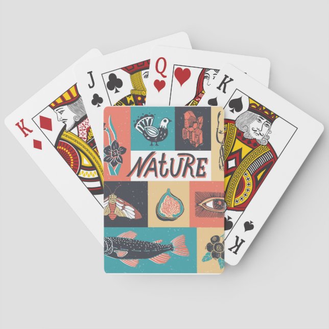 Nature Elements, Retro Style Icons. Playing Cards (Back)