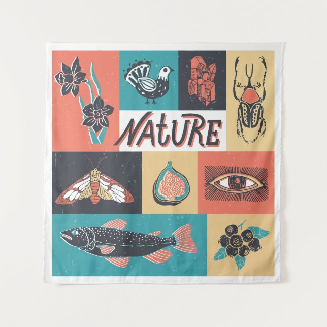 Nature Elements, Retro Style Icons. Tapestry (Front)
