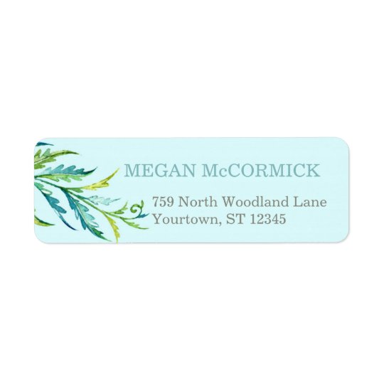 Nature Fern Aqua/Teal Return Address Label