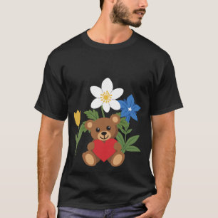 Nature Floral Design Teddy Bear with Heart T-Shirt