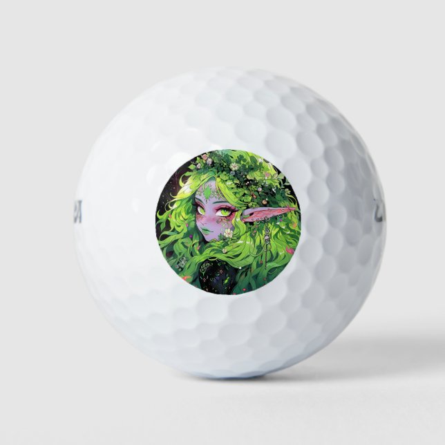 Nature Floral Greenery Fantasy Anime Girl Golf Balls (Front)