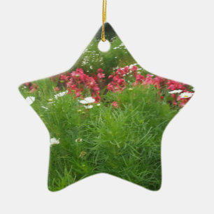 Nature Floral Pink and White Flowers Grass Ceramic Ornament