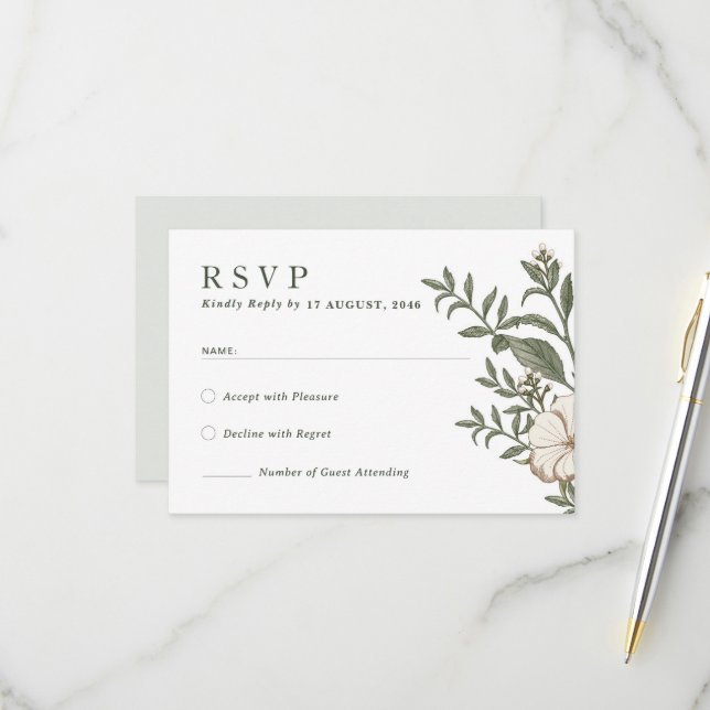 Nature Flower Floral Wedding Invitation RSVP Cards (Front/Back In Situ)