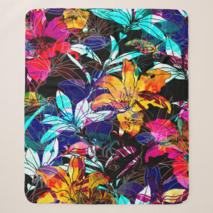 nature flowers and leaves watercolor seamless patt sherpa blanket