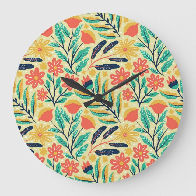 Nature Foliage: Floral Seamless Pattern. Large Clock (Front)