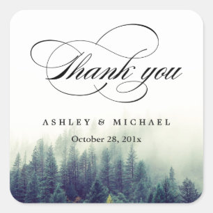 Nature Forest Pine Trees Thank You Script Square Sticker