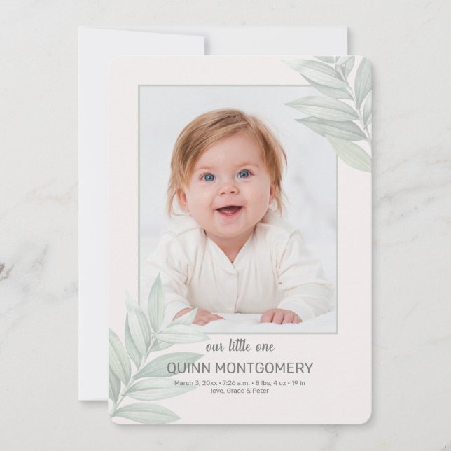 Nature Frame Photo Birth Announcement (Front)