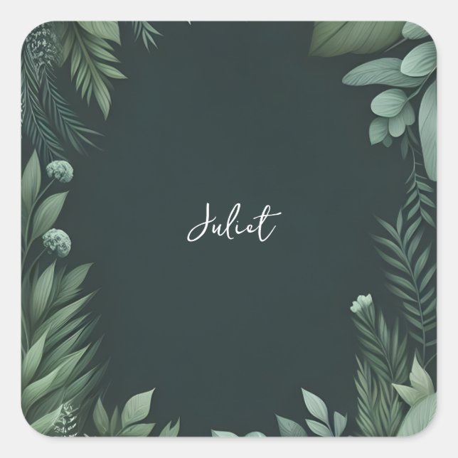 Nature Garden Plant Dark Green Bridal Shower Square Sticker (Front)