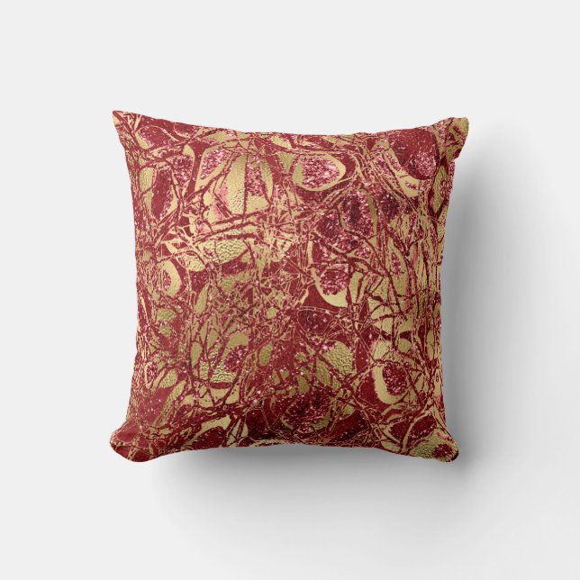 Nature Glitter Abstract Maroon Black Red Ruby Gold Throw Pillow (Front)