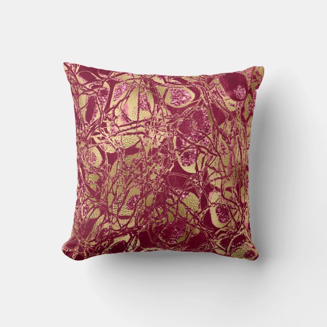 Nature Glitter Abstract Maroon Black Red Ruby Gold Throw Pillow (Front)
