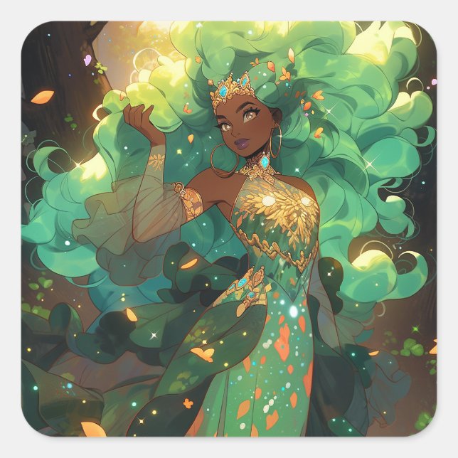 Nature Goddess African American Fantasy Art Square Sticker (Front)