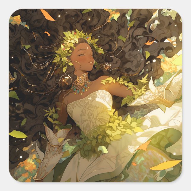Nature Goddess African American Fantasy Art Square Sticker (Front)