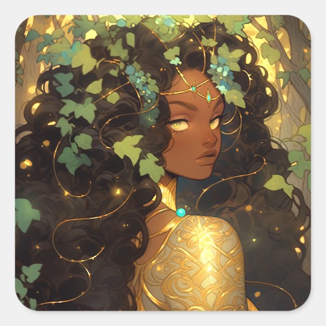 Nature Goddess African American Fantasy Art Square Sticker (Front)