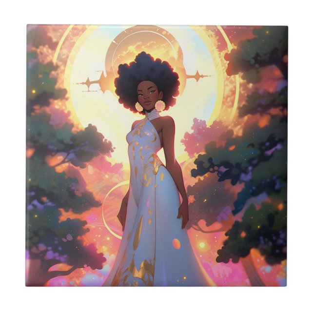 Nature Goddess African American Fantasy Art Tile (Front)