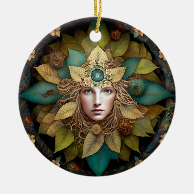 Nature Goddess Mandala Ceramic Ornament (Front)
