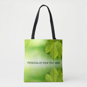 Nature Green Leaves Personalize Text Tote Bag