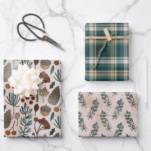 Nature & Green Plaid Holiday Wrapping Paper Sheet