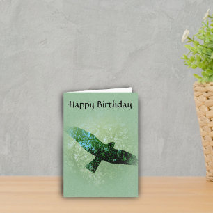Nature Green Trees Bird Soaring Crow Birthday Card