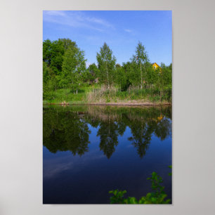 Nature Green Trees Blue Lake River Belarus Poster