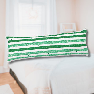 Nature Green White Horizontal Glitter Stripes Body Pillow