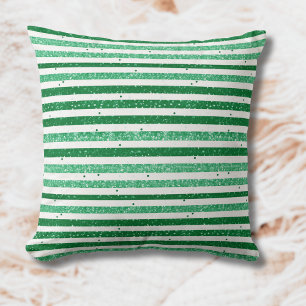 Nature Green White Horizontal Glitter Stripes Throw Pillow