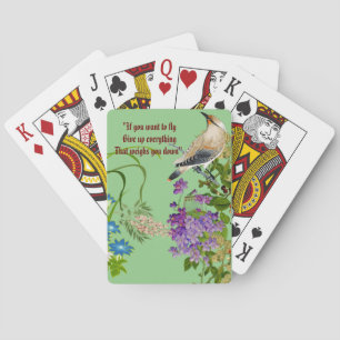 Nature Greenery Watercolor Bird Quote Lilac Blooms Playing Cards