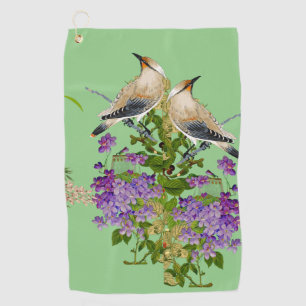 Nature Greenery Watercolor Love Birds Lilac Bloom  Golf Towel