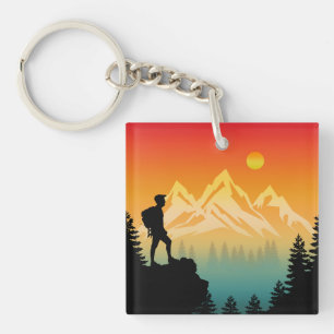Nature Hiking Mountain Forest Scenery Keychain
