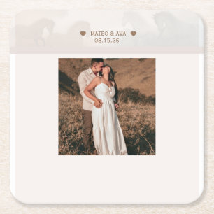 Nature Horses Wedding Add Photo Custom Square Paper Coaster