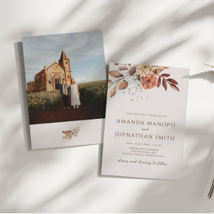 Nature-Inspired Autumn Watercolor Photo Wedding Invitation