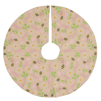 Nature inspired blooms and critters brushed polyester tree skirt
