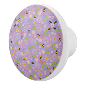 Nature inspired blooms and critters ceramic knob
