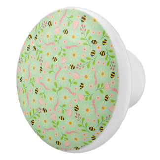 Nature inspired blooms and critters ceramic knob