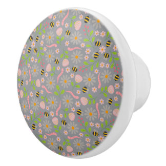Nature inspired blooms and critters ceramic knob