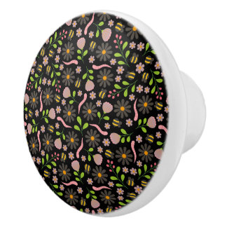 Nature inspired blooms and critters ceramic knob