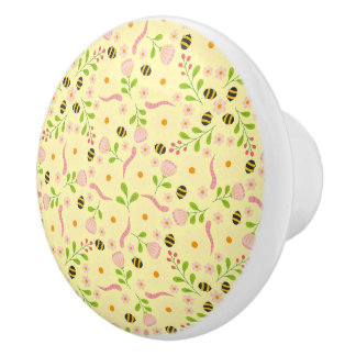 Nature inspired blooms and critters ceramic knob