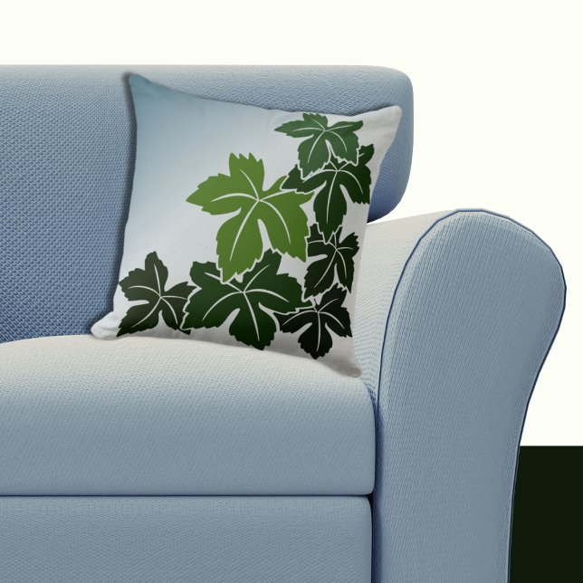 Nature-Inspired Blue and Green Wine Leaves Throw Pillow (Nature-Inspired Blue and Green Wine Leaves Throw Pillow)