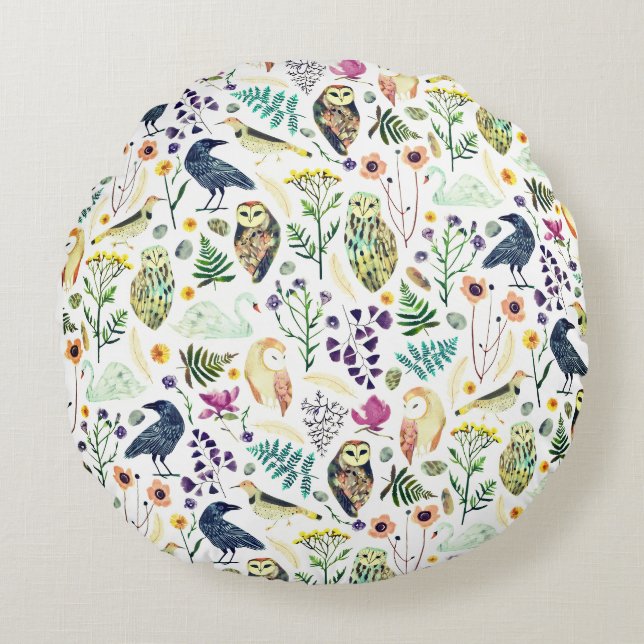 Nature-Inspired Botanical Pattern Decorative Throw Round Pillow (Front)