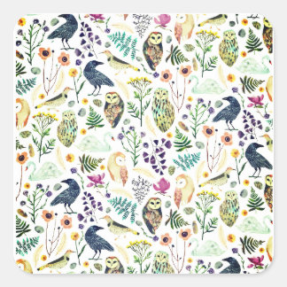 Nature-Inspired Botanical Pattern Decorative Throw Square Sticker