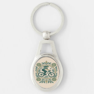 Nature-Inspired Female Cyclist Art – Boho Biking Keychain