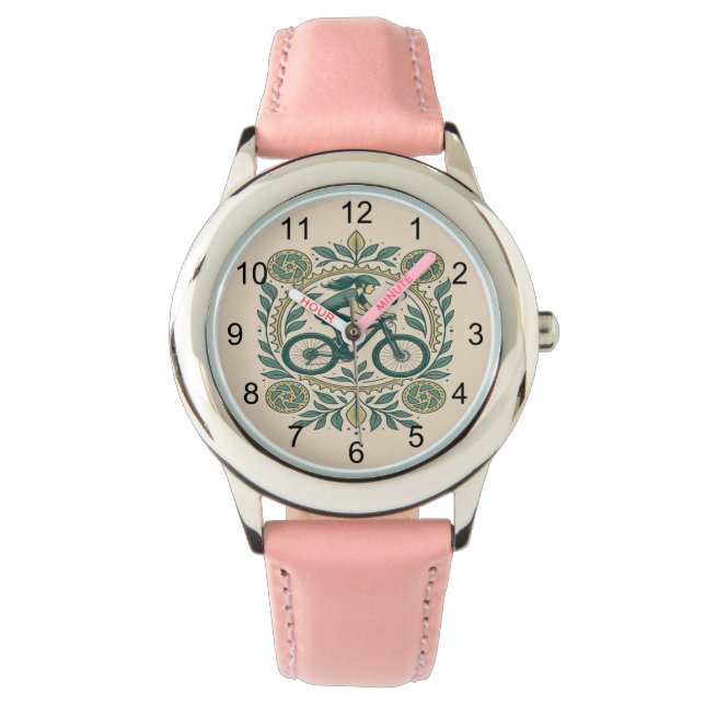 Nature-Inspired Female Cyclist Art – Boho Biking Watch (Front)