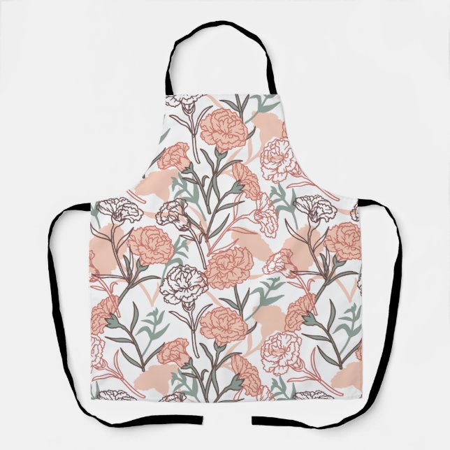 Nature Inspired Floral: Carnation Flower Pattern Apron (Front)