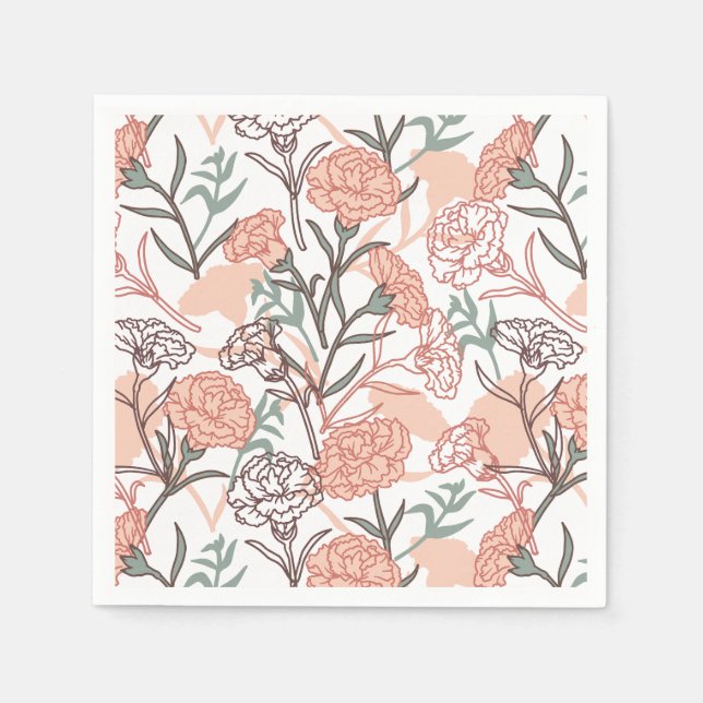 Nature Inspired Floral: Carnation Flower Pattern Napkin (Front)