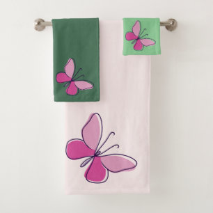 Nature Inspired Insect Pink Butterfly Bath Towel Set