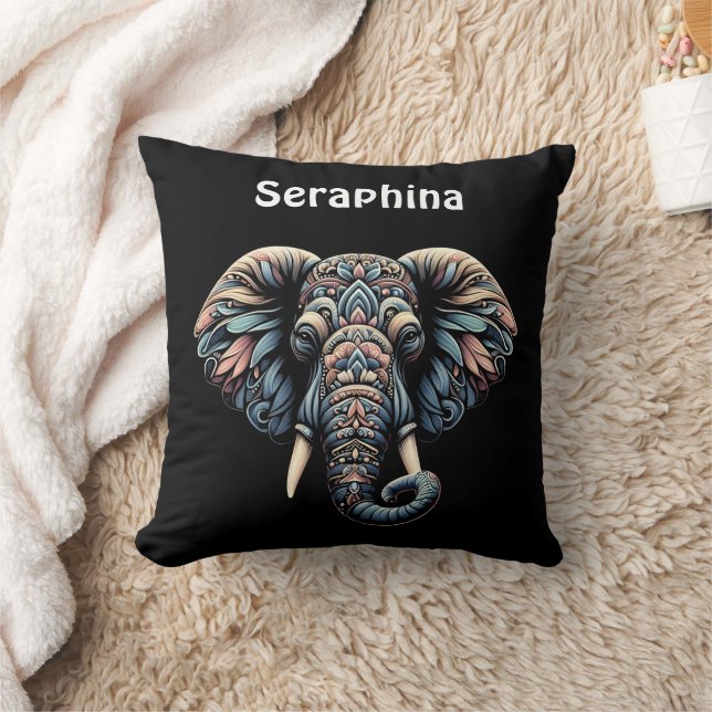 Nature-inspired intricate elephant design throw pillow (Blanket)