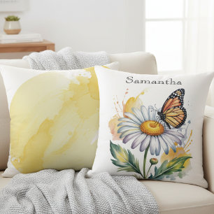 Nature Inspired Monarch Butterfly and Daisy Throw Pillow
