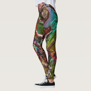 Nature Inspired Paint Splatter Rainbow Abstract Leggings