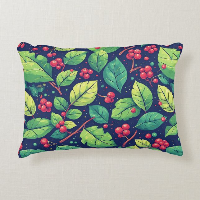 Nature-Inspired Pattern With Vibrant Green Leaves Accent Pillow (Front)