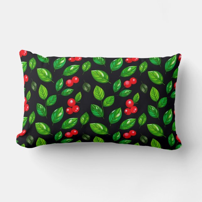 Nature-Inspired Pattern With Vibrant Green Leaves Lumbar Pillow (Front)